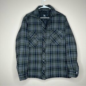 BC Clothing Men's Shacket with Quilted Lining - Green Plaid‎ Snap buttons Size M